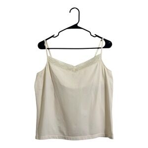 Talbots Cream Lace Trim Camisole Built-in Shelf Bra Adjustable Straps Women's XL
